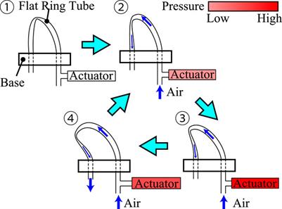Self-excited valve using a flat ring tube: Application to robotics